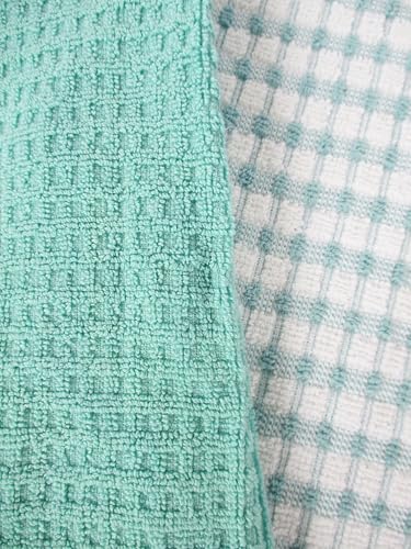100% Cotton Kitchen Towel Set 2 Pack (Mint Blue and Checkered) - color: Mint Blue and Checkered