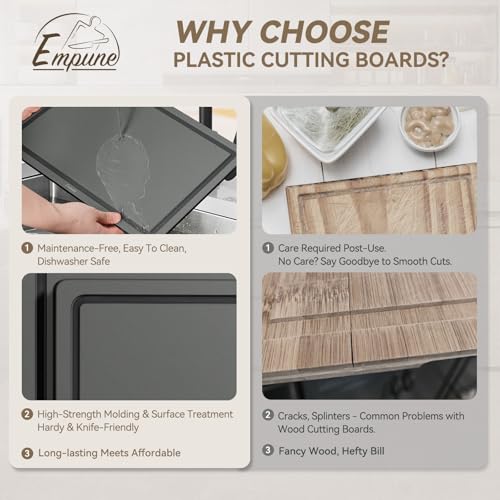 Empune 3-Piece Plastic Cutting Boards for Kitchen - Thick & Non-Slip Chopping Board Set with Juice Grooves, Dishwasher Safe, BPA Free, Includes Large & Small Sizes, Gray - color: Gray