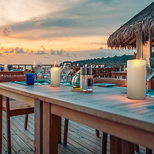 Battery Operated Flickering Flameless Candles with Remote and Timers, 1000 Hours Waterproof Outdoor Indoor LED Pillar Flameless Candles,Ivory Plastic, D3 X H4, Set of 6 - color: 6 Pack-D3"x H4"