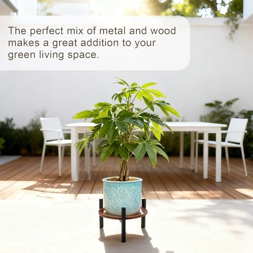 Vigordream Plant Stand Indoor, Heavy Duty Sturdy Metal Plant Pot Holder | Modern Wooden Planter Stool, 2 Pack Flower Pot Stands Low Short Planter Riser Flower Table Fits 5-14 Inch Pots - size: Large (2pack)