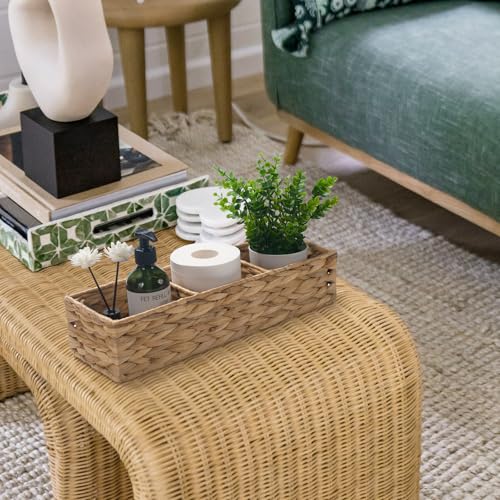 Wicker Bathroom Basket with 3 Compartments, Water Hyacinth Toilet Tank Basket, Woven Storage Box for Bathroom Organizer (16.5 x 5.5 x 3.5 inch) - size: 16.5" x 5.5" x 3.5"