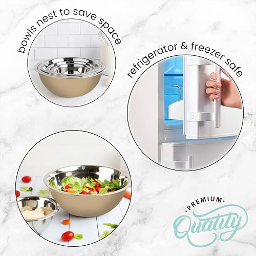 Stainless Steel Mixing Bowls Set, 5-Piece Meal Prep & Food Storage | .75, 1.5, 3, 4 & 5 Quart Metal Mixing Bowls Set for Prep, Serving, Baking & Food Storage, Ecofriendly, Dishwasher Safe, Khaki - color: Khaki