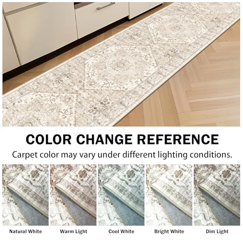 AooHHooA 2x10 Boho Washable Beige Low Pile Runner Rugs, Non Slip Stain Resistant Soft Faux Wool Runners for Hallway Laundry Entryway Bedroom - color: Beige 2, size: 2' x 10' (Runner)