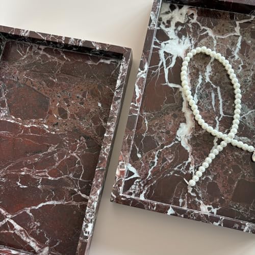 Natural Marble Vanity Tray, Cosmetics Towel Tray for Dresser Bathroom Kitchen (Rosa Levanto, 11.8L x 7.87W x 1.18H) - color: Rosa Levanto