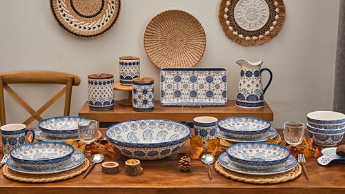 Bico Blue Talavera Pasta Bowls, 35oz Salad Bowl Set of 4, Large Ceramic Serving Dinner Bowls for Soup and Cereal, Microwave and Dishwasher Safe, Gift for Housewarming and Thanksgiving - color: Blue Talavera