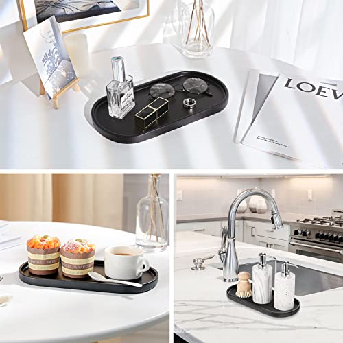 Luxspire 11.4" Oval Bathroom Tray for Countertop Organizer, Matte Black | M, non-slip waterproof resin, easy wipe clean, fits bath kitchen vanity, holds jewelry toiletries soap - color: Matte Black, style: Medium