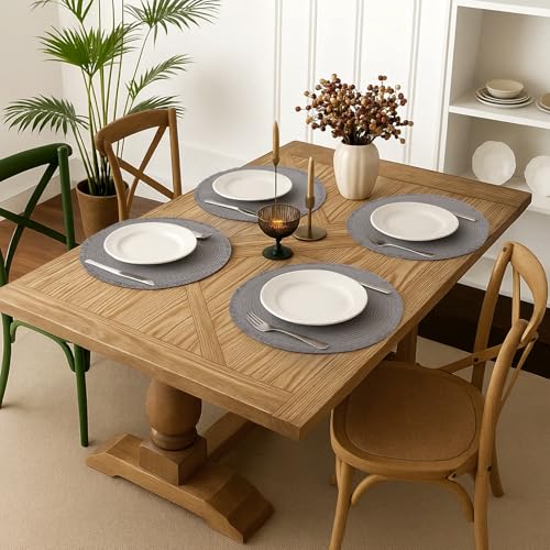 15 Inch Set of 6 Round Braided Woven Placemats Wipeable Paper Heat Resistant Table Mats with Fringe Tassel Boho Indoor Outdoor Table Placemats for Dining Tables (Grey) - color: Gray