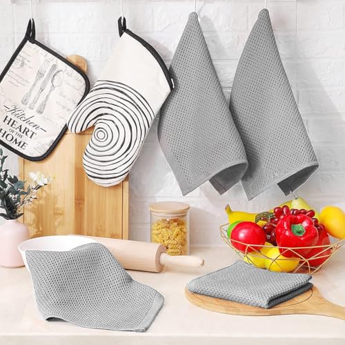 100% Cotton Waffle Weave Kitchen Dish Cloths, 6 Pack Ultra Soft Absorbent, Quick Drying Dish Towels, 12x12 Inches, Dish Rags for Drying Dishes & Daily Kitchen Use, Light Grey - color: Light Grey