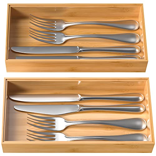 VeyFey Silverware Tray for Drawer, Stackable Kitchen Bamboo Drawer Organizer 12" x 6" x 2" Set of 2 - size: 12" x 6" x 2"