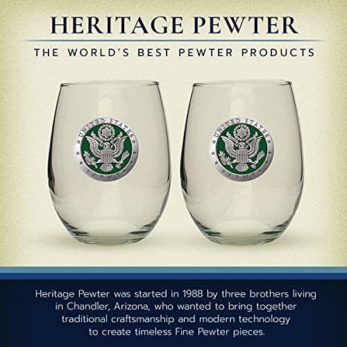 Heritage Pewter Army Stemless Glass Goblets – Set of 2 | 15 OZ Goblet Wine Glasses | Expertly Crafted Pewter Glass - style: ARMY green