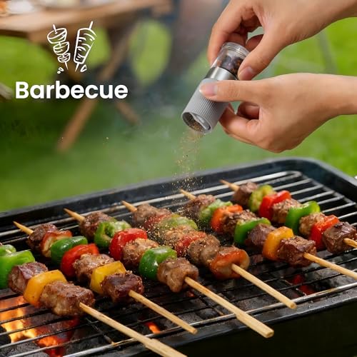 Mini Salt and Pepper Grinder Set, Small Tiny Adjustable Coarseness Ceramic Salt Grinder with Funnel and Bag Portable Handy Spice Pepper Mill Shaker For Outdoor Party Lunch Bag Kitchen Grey - color: Grey 2-Pack