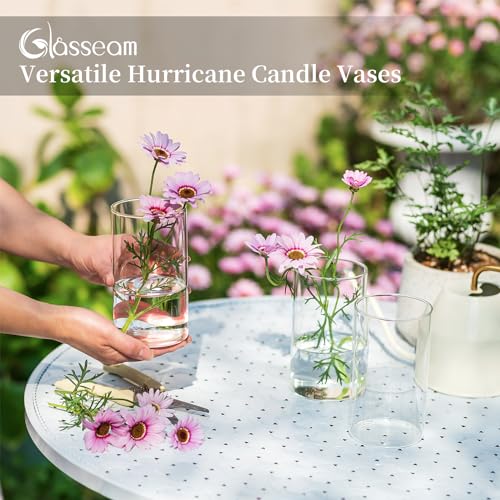 Glasseam Hurricane Glass Candle Holder Set of 6, Cylinder Clear Candle Holders for Pillar Candles, Modern Cylinder Vases for Floating Candles, Vases for Centerpiece Wedding Table Decorations, 6inch | 6inch H, Clear, Pillar Candles Vase, Floating, Flower,