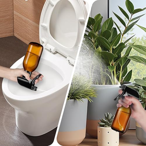 Tecohouse 360° 4 OZ Amber Glass Spray Bottles 2 Pack | 360° All-Angle Spray, Leakproof, Empty Refillable Containers for Cleaning Solutions, Plants, Facial Hydration, Hairs Care,
