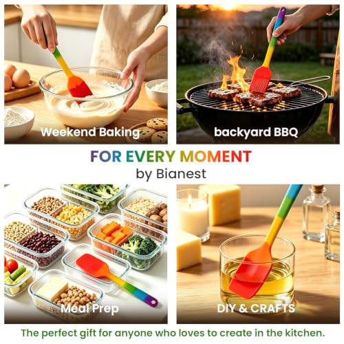 Silicone Spatula Set,9-Piece BPA Free Food Grade Heat Resistant Spatulas for Cooking Baking,Seamless One Piece Design,Non-Stick Safe,Dishwasher Safe,Withstands -104°F to 600°F(Rainbow) - color: Rainbow