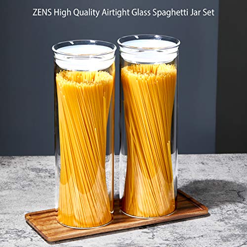 ZENS Glass Spaghetti Storage Container, 65oz Tall Glass Jars Set of 2 | Borosilicate Glass Canisters with Airtight Lids, Spaghetti Pasta Airtight Storage Jars for Kitchen Pantry - size: 9.1-65.5oz 2Pack