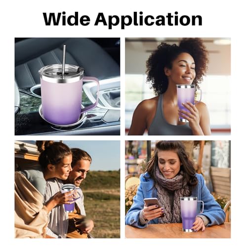 20 oz Tumbler with Handle, Stainless Steel Insulated Tumbler with Lid and Straw, Double Wall Vacuum Coffee Mug Tumbler, Insulated Coffee Thermal Cup for Cold and Hot (Light Dark Purple, 20, ounces) - color: Light Dark Purple, size: 20 Ounces