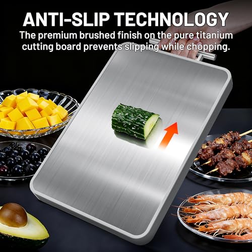 Titanium Cutting Boards For Kitchen,Ebony Wood Cutting Board,Double Sided Metal Chopping Board With Handle And Juice Groove, Idea Kitchen Appliances For Meat And Charcuterie