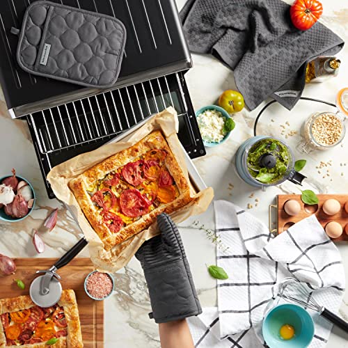 KitchenAid Quilted Cotton Terry Cloth Oven Mitt, Pot Holder, Kitchen Towel 4-Pack Set, Heat Resistant, Silicone Grip, Gift Set, Charcoal Grey, 16"x26", 7"x13" & 7"x10" - color: Charcoal Grey