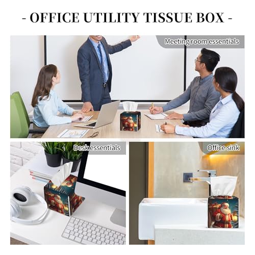 Christmas Santa Claus Tissue Box Cover Square,Merry Christmas Tissue Box Holder Waterproof Leather Facial Paper Organizer Dispenser for Bathroom Home Car Nightstand Vanity Desk - color: Color-25