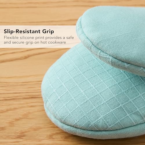 KITCHENAID Gourmet Series Gridlines Mini Oven Mitts 2-Pack Set, Heat Resistant up to 600°F, Soft Silicone Grip, Magnetic Cuff, Mineral Water Aqua, 5.5"x9" - color: Mineral Water Aqua