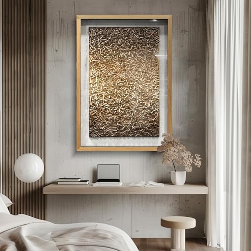 BrightA Creative Polymer Strip Wall Art, Natural Tones, 27.5"x39.4" | Collage and Superimposition, Adds Artistic Layers to Space - color: Light yellow + Dark brown + natural wood tone, size: 27.5"x39.4"