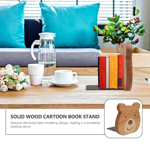 Cabilock 2 Pieces Book Stoppers: Wooden Bear Bookends for Shelves - Metal Base Non-Skid Book Ends for Bookshelf Decoration Home Office School Supplies