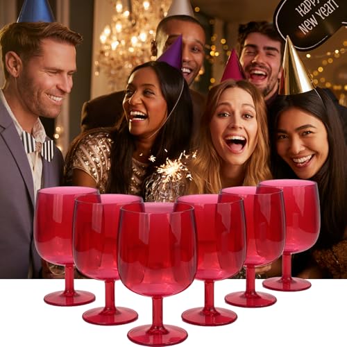 Yalin Set of 6 Unbreakable 12 oz Acrylic Plastic Wine and Water Tumbler Stackable Goblets. (Red, 12 oz) - color: Red, size: 12 oz