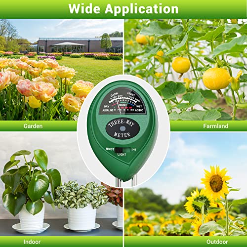 Dr.meter Plant Moisture Meter 3 in 1 Soil Moisture Light pH Tester | Soil Probe Test Kits for Indoor Outdoor Plant Care, Hydrometer for Plants, No Battery Needed