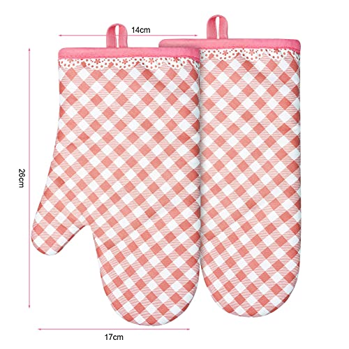 AUAUY Pink Oven Mitts, Kitchen Mittens, 392F Heat Resistant Non-Slip Gloves for Cooking, Baking, BBQ, Grilling - Cotton Infill, 1 Pair - color: Light Pink