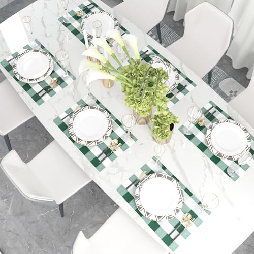 4 Pieces Dark Green & White Cotton Buffalo Check Placemats Heat Resistant Dining Table Place Mats for Kitchen Table 12 x 18 inches - color: Plaids Dark Green & White, size: Rectangular Placemats 12" x 18"