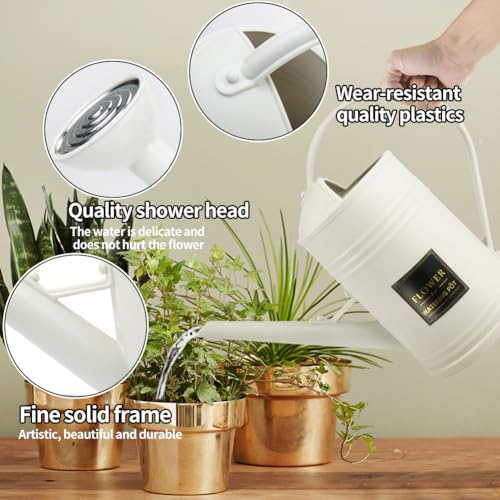 0.5 Gallon Small Watering Can for Outdoor Indoor Plants for House Plants, 12 oz Glass Plant Mister Spray Bottle for Bonsai Garden Flowers (White) - color: White