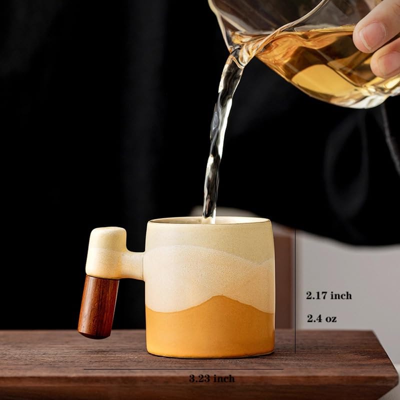 2.4oz Ceramic Espresso Cups Set of 4, Small Coffee Cups with Wooden Handle, Gradient Color Demitasse Cups, Ceramic Tea Cups Gift Box Packaging - color: Straight Handle