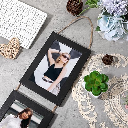 2 Pack Hanging Collage Picture Frames Set, 4 Openings Each For 4x6 Inch Photos, Vertical Multi Photo Display with String For Wall Decor