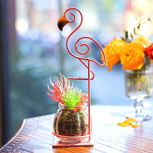 Tabletop Pink Flamingo Planter Propagation Station, Glass Vase Metal Stand | Cute Flamingo Metal Holder, Gift for Flamingo Lovers, Plant Terrarium, Home Office Accent, Great for Small Plants& Cuttings - color: Pink Flamingo