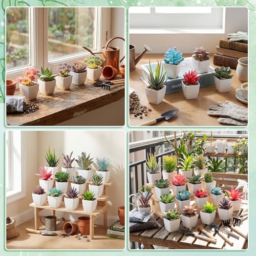 48 Pcs Mini Artificial Succulent Plants Potted Assorted Decorative Fake Succulent Plants with Pots Small Faux Succulents in Pots for Room Bookshelf Desk Bedroom (Rosette Collection) - style: Rosette Collection