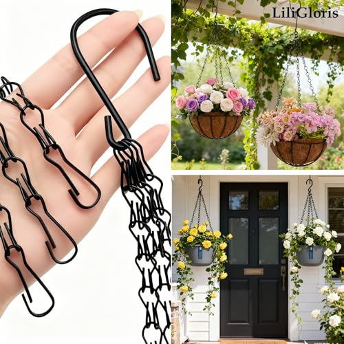 5 Pack 20 Inch Adjustable Hanging Plant Chains with Clips Hooks Black Metal Replacement Chains for Flower Pots Bird Feeders Baskets Lanterns Wind Chimes Indoor Outdoor Use(Locking Hook) - size: 20in