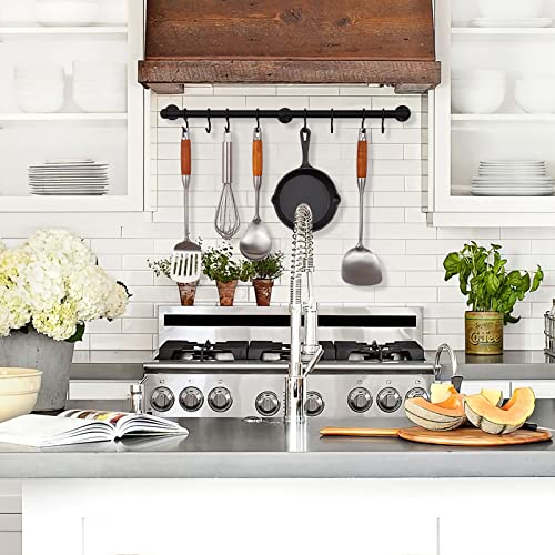 ROTHLEY Hanging Pot Rack Hanger: 23.7 Inch Stainless Steel Pot and Pan Hanger Pot Rack Wall Mounted Hanging Pots and Pans Rack Pot Hangers for Kitchen Wall Kitchen Rail with Hooks(Matt Black) - color: Matte Black, size: 23.7 inch