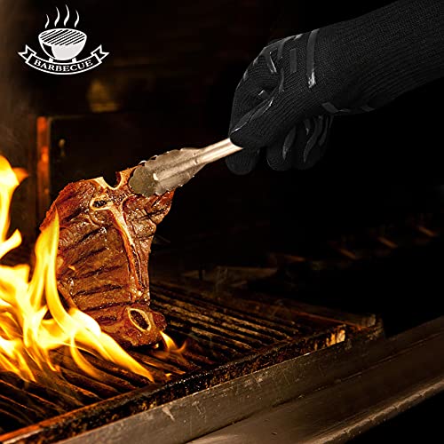 BBQ Grill Gloves, 1472°F Heat Resistant Barbecue Gloves Oven Mitts, Silicone Non-Slip Cooking Gloves for Kitchen, Grilling and Baking, EN407 Certified, 13 inch Long, Black, XL Size - color: Black Bbq Gloves