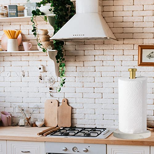 Paper Towel Holder Countertop, Standing Paper Towel Roll Holder for Kitchen Bathroom, with Weighted Marble Base for One-Handed Operation (Gold), Gold Paper Towel Holder, Marble - color: Gold-b