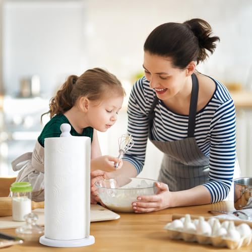 Premium White Marble Paper Towel Holder for Kitchen Countertop, Heavy Duty Freestanding Paper Towel Stand with 3 Lbs Weighted Base for One-Handed Tearing, Non-Slip, Fits Standard & Large Jumbo Rolls - color: Pure White