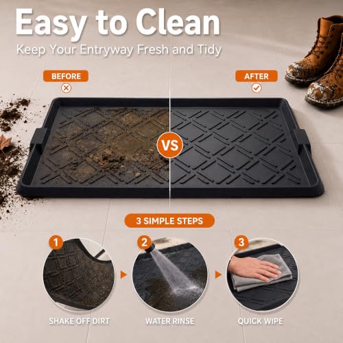 Boot Tray for Entryway, Rubber Shoe Mat, Waterproof Shoe Tray - size: 47.5"x16"