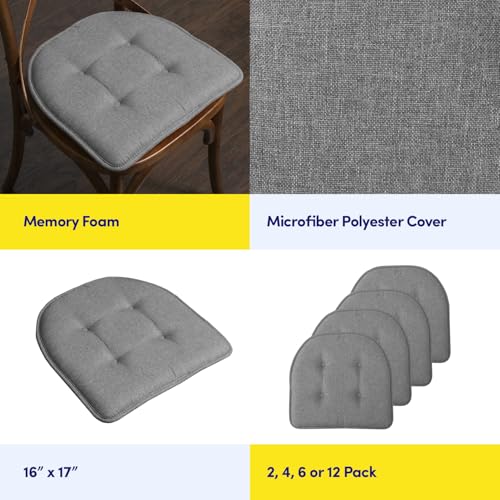 Sweet Home Collection Chair Cushion Memory Foam Pads Tufted Slip Non Skid Rubber Back U-Shaped 17" x 16" Seat Cover, 2 Count (Pack of 1), Grey - color: Gray, size: 2 Pack, style: Foam Pads
