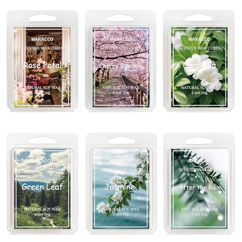Summer & Spring Scented Wax Melts, Flower and Leaf Scented Wax Melts | Soy Wax Cubes for Wax Warmer, 6 x 2.5oz - color: Natural Plant