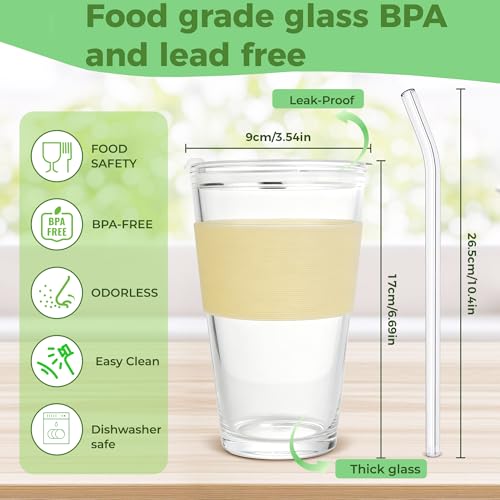 Birity 16oz Glass Cups with Lids and Straws,Glass tumbler With Straw and Lid-Reusable Iced Coffee Cups for Tea, Juice, Smoothies, Mason Jar Drinking Cup for Hot/Cold Drinks at Home,Office,Travel - color: 16 oz single pack