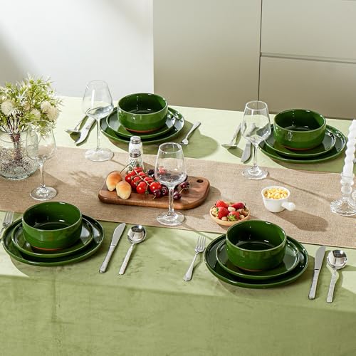 Ceramic Salad Plates Set, 8 Inch, Set of 4, Elegant Green | Stoneware, Dishwasher & Microwave Safe, Small Dinner Plates, For Cake, Fruits, Waffle, Pasta, Salad - color: Green, size: Salad Plates Set (4PCS)