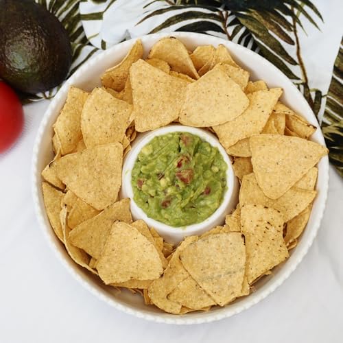 11'' Ceramic Chip and Dip Tray, Middle Size Divided Serving Set for Parties, Mixing Bowl Sets for Salsa, Snack, Veggies, Dumpling, Fruit, Salad, Fruit, Entertaining, Hosting, Ivory White