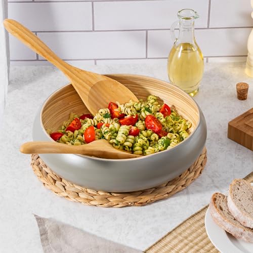 Dehaus® 12" Extra Large Bamboo Salad Servers - Wooden Salad Serving Spoons - Eco Friendly Salad Tossing Utensils - Giant Wooden Salad Hands - Bamboo Salad Tongs