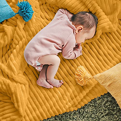 DISSA Fleece Blanket Queen Size – 90x90, Yellow - Soft, Plush, Fluffy, Fuzzy, Warm, Cozy – Perfect Throw for Couch, Bed, Sofa - with Pompom Fringe - Flannel Blanket - color: Yellow, size: 90x90"