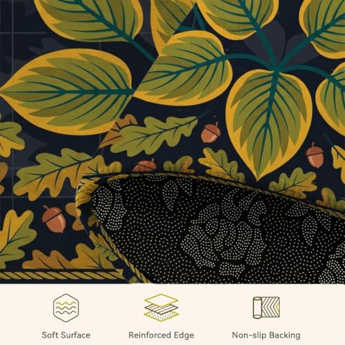 Leaves Welcome Door Mat, Nature Seasonal Acorns Oak Fall Green Skid Resistant Decorative Doormat for House Office Outside Inside Entrance Decor 29x17 Inch