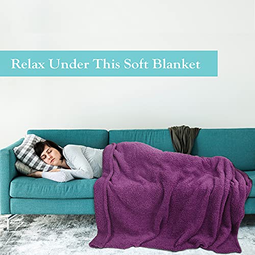 Catalonia Sherpa Throw Blanket, Fuzzy Snuggly Blanket for Camping Traveling Couch Bed, Super Soft, Light Weight, Reversible, All Season Use, Valentine's Day Gift, 50x60 inches - color: Violet